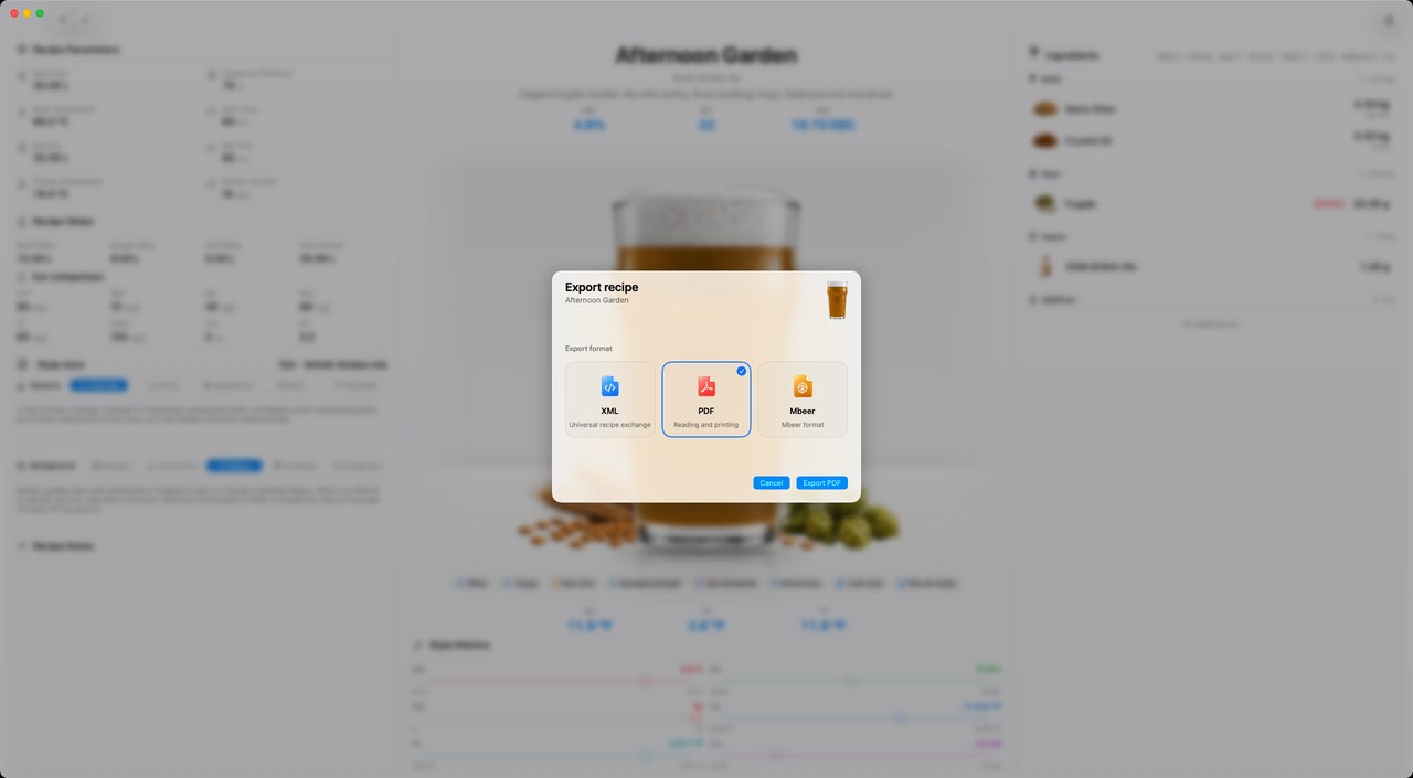 Recipe export